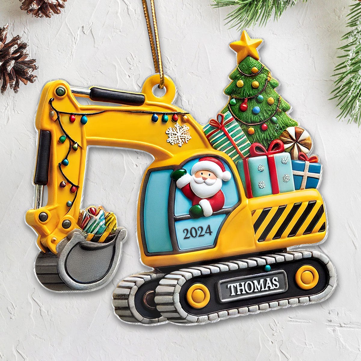 Personalized Christmas Excavator Construction Ornament | Gift For Boy, Son, Grandson