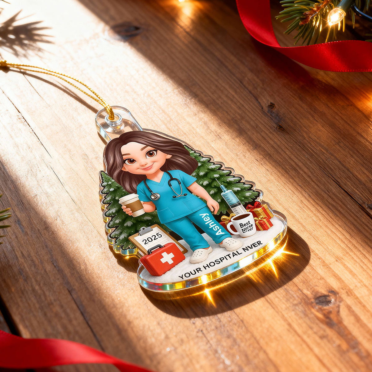 3D Effect Proud Nurse With Signature Symbols Christmas - Personalized Acrylic Ornament - Christmas Gift For Nurses