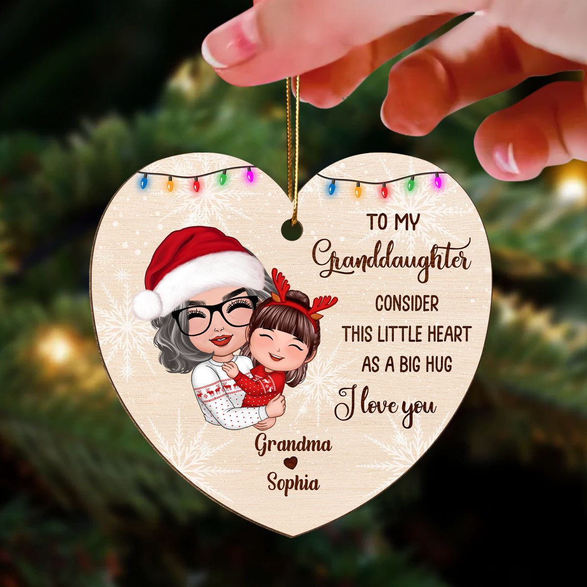 Grandma Mom Hugging Kids Consider This Heart As Big Hug Personalized Wooden Ornament