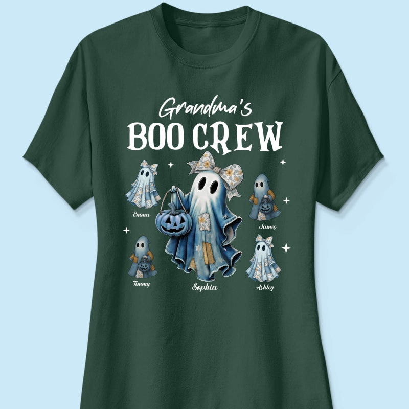 Grandma's Boo Crew Retro Patchwork Style Personalized Halloween Shirt