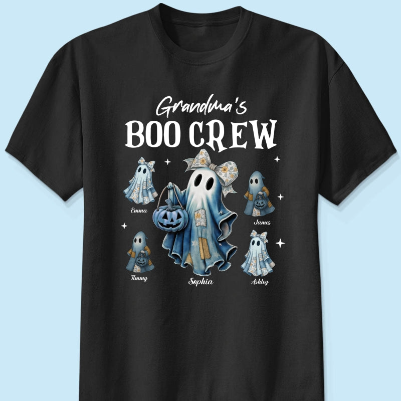 Grandma's Boo Crew Retro Patchwork Style Personalized Halloween Shirt