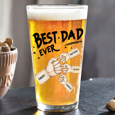 Best Dad Ever Fist Bump Personalized Beer Glass, Unique Birthday Gift For Dad, Father's Day Gift