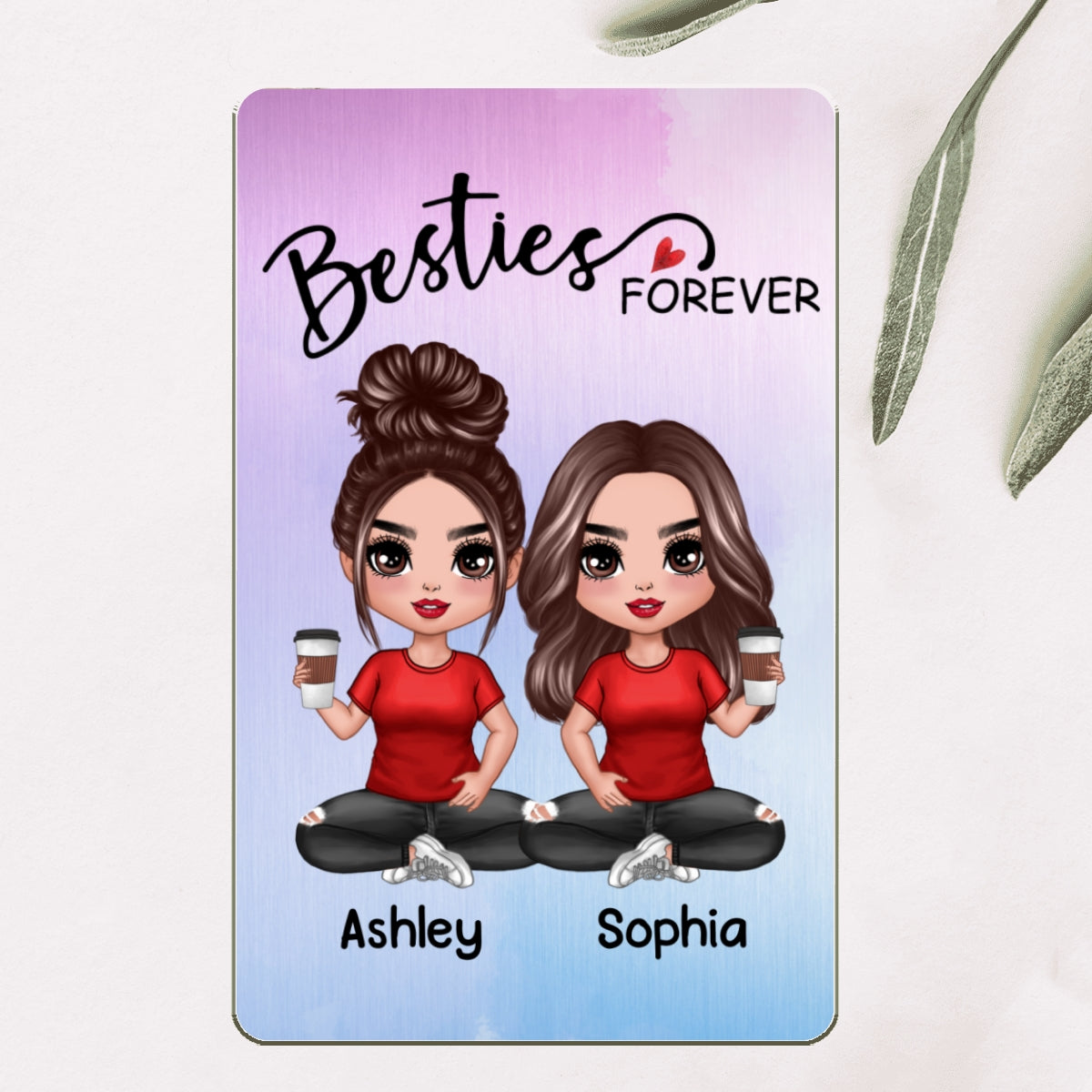 Doll Besties Sitting Besties Forever Always Sisters Personalized Metal Wallet Card