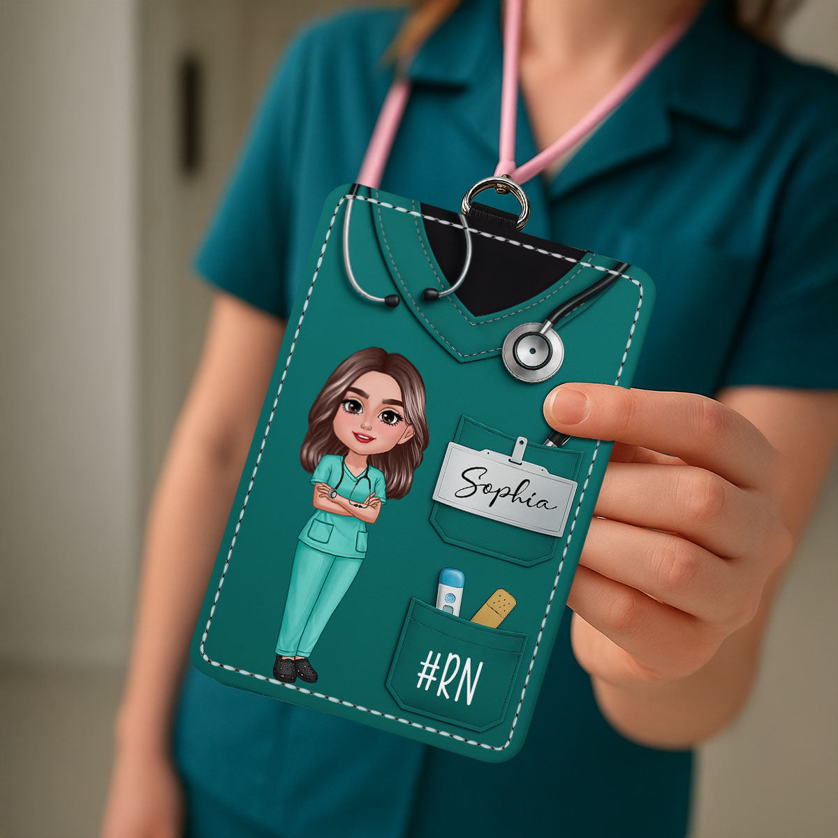 Scrub Theme Nurse CNA CMA RN LPN Name Personalized ID Badge Holder