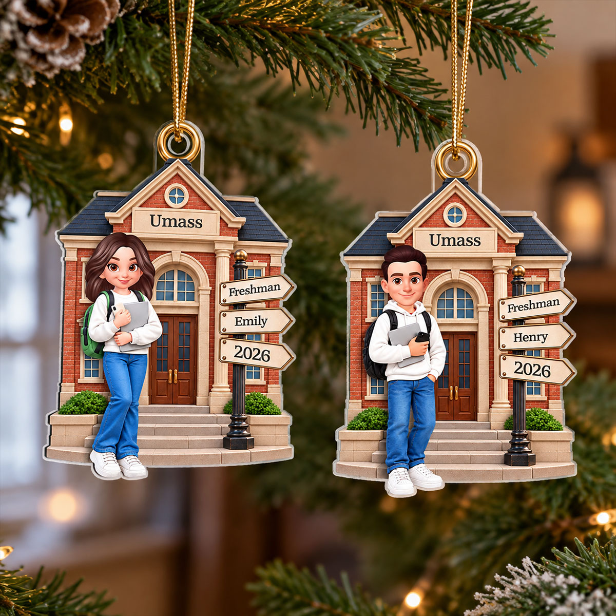 1st Year Of College 2D Flat - Personalized Acrylic Ornament - Christmas Gift for Freshman