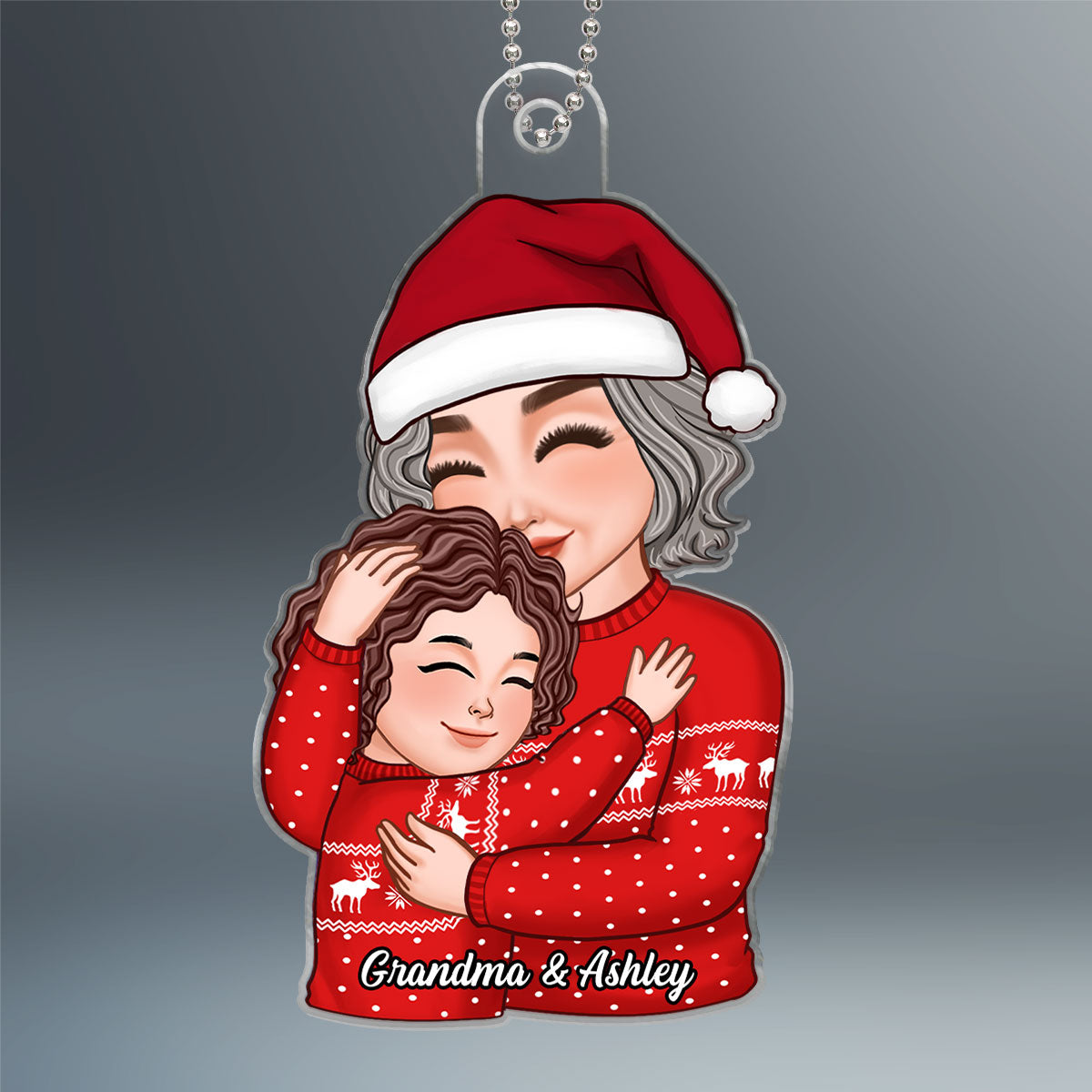 Grandma & Grandkid Hugging Cuddling Christmas Gift For Granddaughter Grandson Personalized Acrylic Ornament
