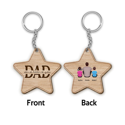 Best Dad Ever Back View Man Kids Dog Cat Personalized Star Shaped Wooden Keychain