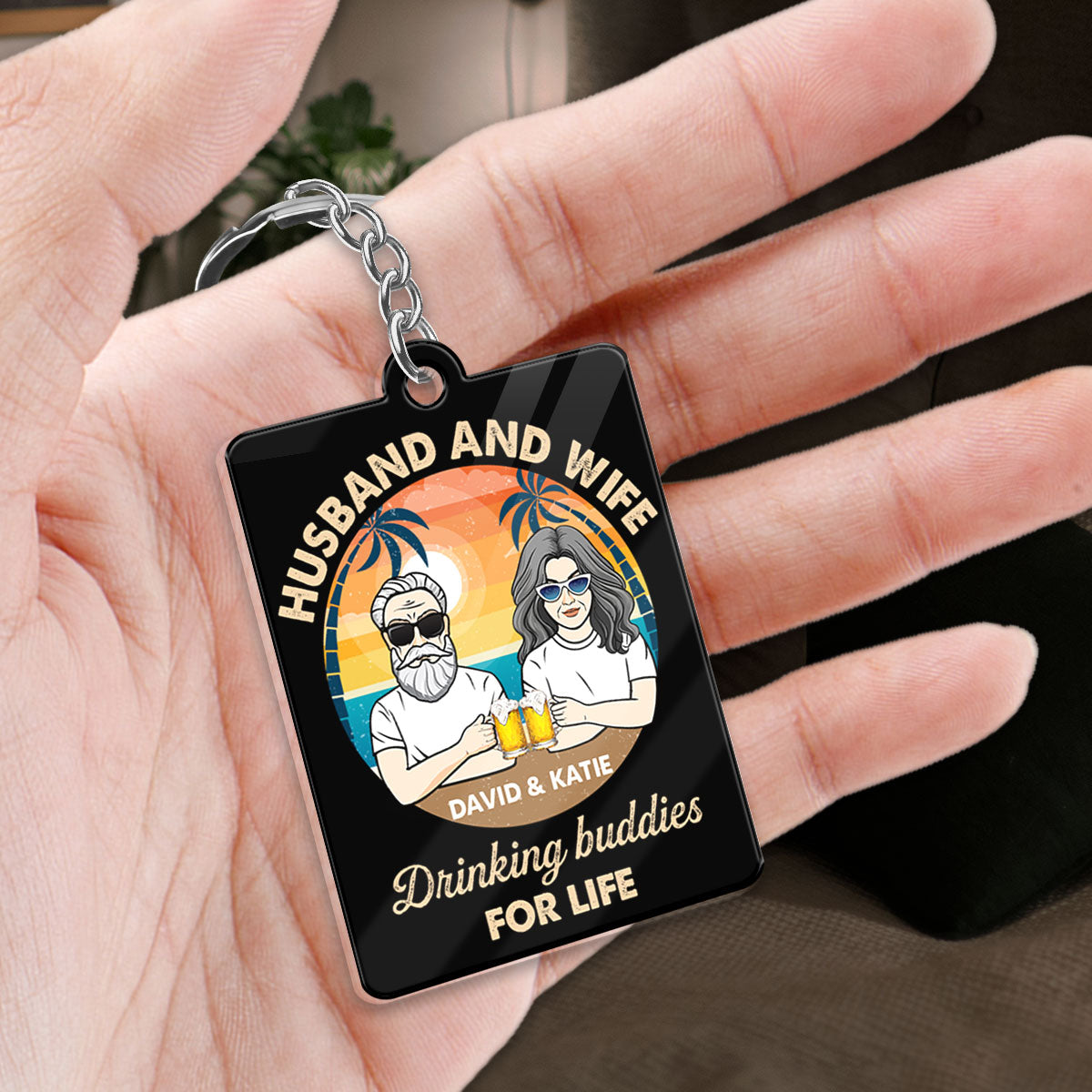 Husband Wife Drinking Buddies Favorite Song Scannable QR Code Personalized Acrylic Keychain