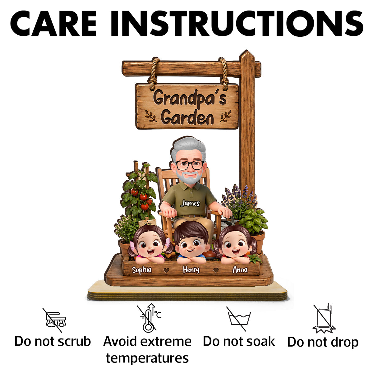 Grandpa's Garden - Personalized 2-Layered Wooden Plaque - Father's Day Gift for Dad, Husband