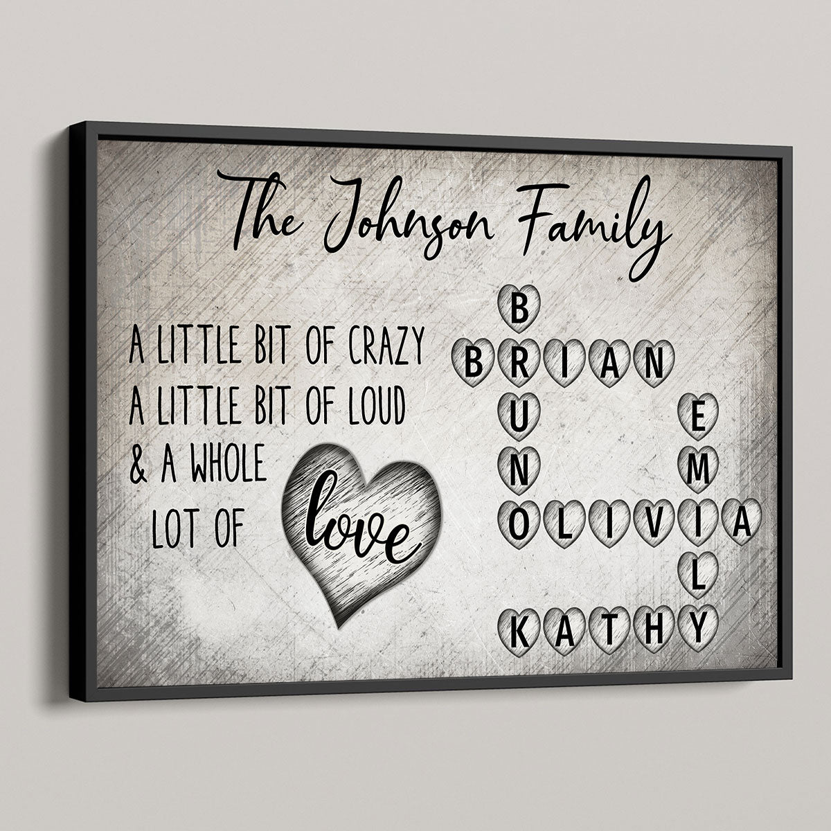 Family Lot Of Love Heart Crossword Art Puzzle Create A Moment Treasured Forever Personalized Poster