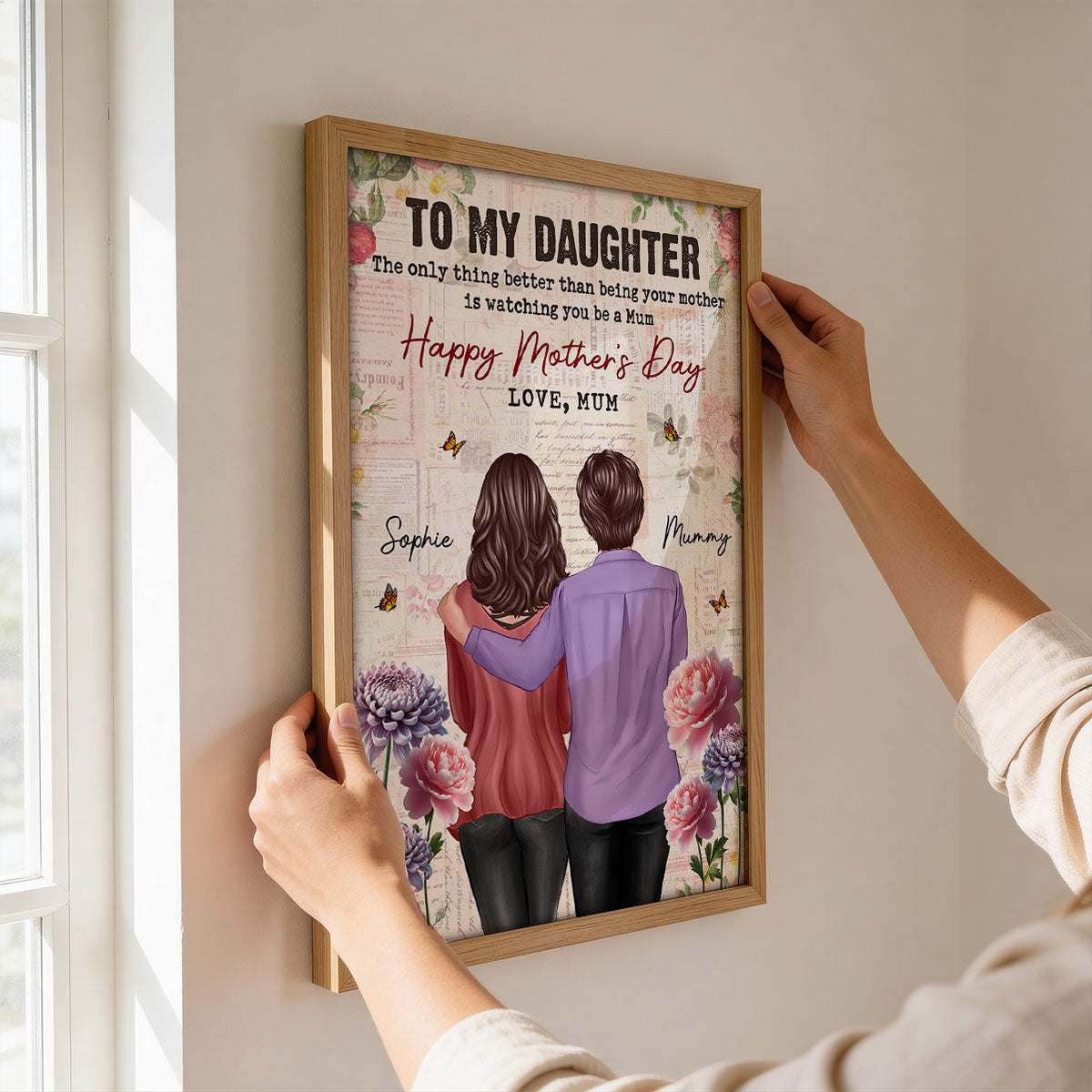 Vintage Floral Newspaper To My Daughter From Mum Birth Month Flower - Personalised Poster