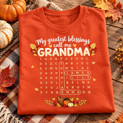 My Greatest Blessings Call Me Grandma Word Search Puzzle - Personalized Shirt - Fall Season Thanksgiving Gift For Grandma