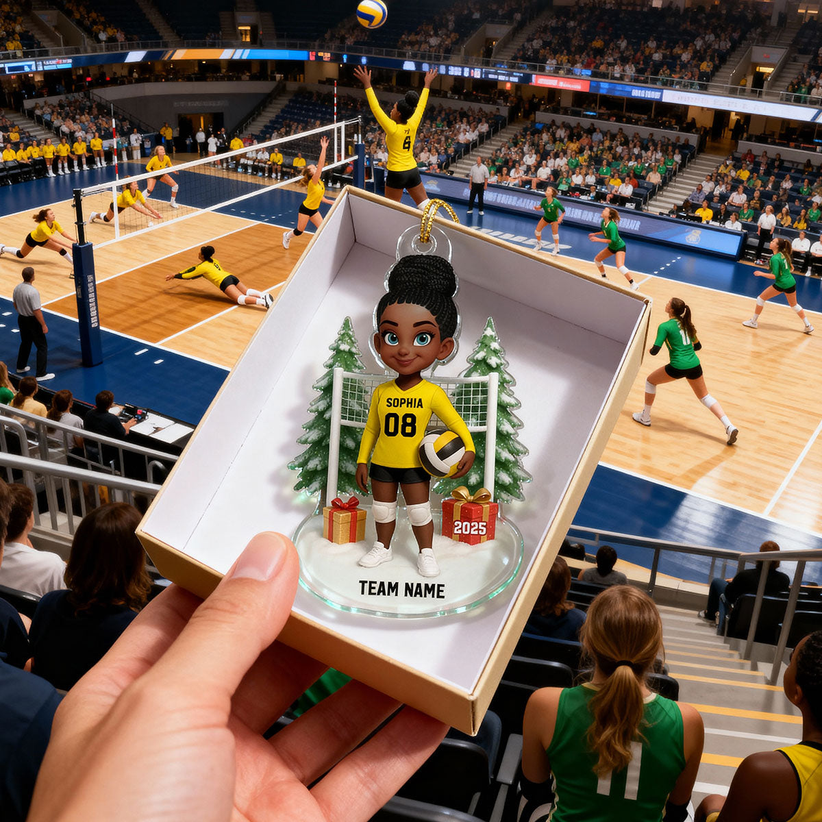 3D Effect Christmas Volleyball Player - Personalized Acrylic Ornament - Gift For Volleyball Lovers, School Volleyball Team