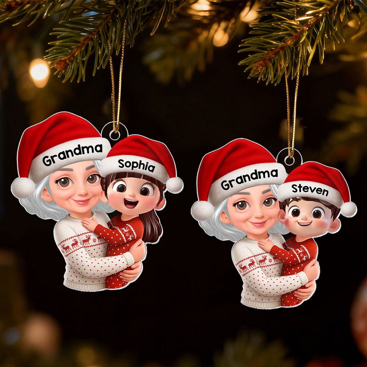 Christmas Joyful Grandma Hugging Grandkid - Personalized Acrylic Ornament - Gift For Grandkid
