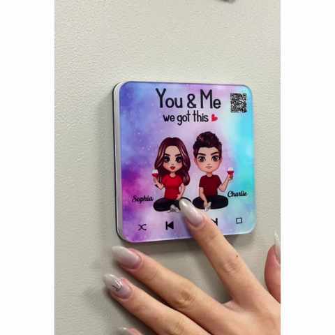 Doll Couple Sitting Together Since Favorite Song Personalized Music Fridge Magnet,  Gift For Couple