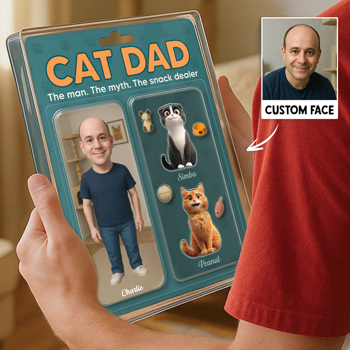 Cat Dad Photo Upload Custom Figure Personalized Acrylic Block Plaque, Father's Day Gift for Cat Lover