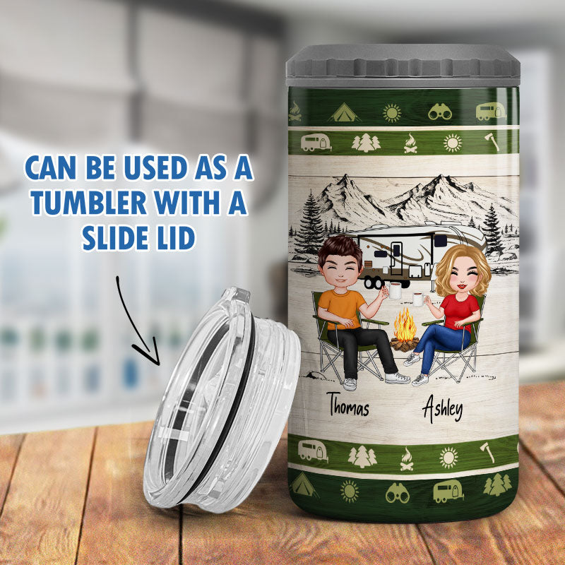 Camping With A Chance Of Drinking Multi Use Tumbler - Personalized 4 In 1 Can Cooler - Valentine‘s Day Gift For Him Gift For Her