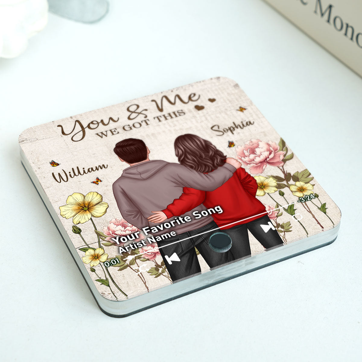 Couple Birth Month Flower Favorite Song Personalized Music Fridge Magnet, Heartfelt Gift For Couple, For Him, For Her, Boyfriend, Girlfriend, Husband, Wife