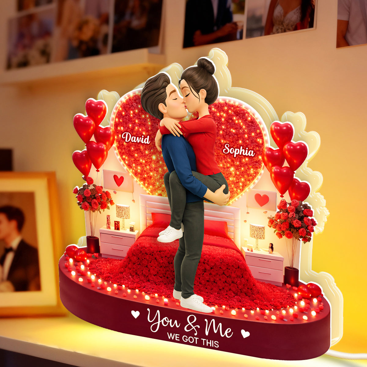 Romantic Room Couple Kissing - Personalized Light Box - Heartfelt Gift for Her, for Him