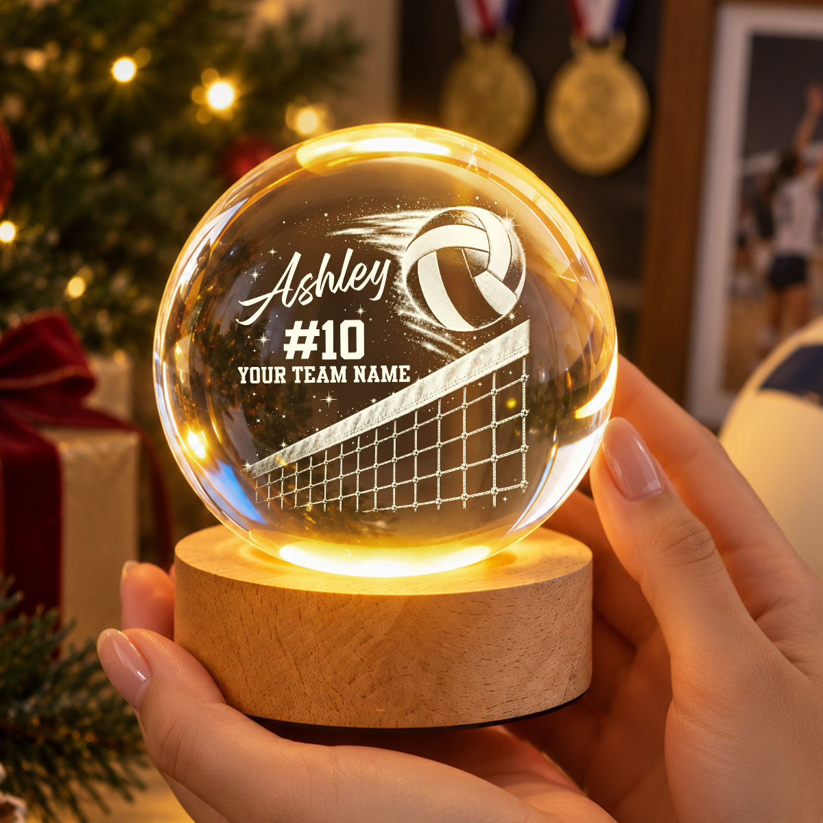 Proud Volleyball Player Custom Name Number Team Name - Personalized Crystal Ball - Christmas Gift For Teenagers, Volleyball Players, Daughter, Granddaughter, Son, Grandson