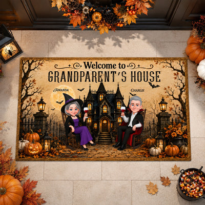 Halloween Grandparent Haunted House - Personalized Doormat - Halloween Decor Gift, Gift For Grandma Grandpa
