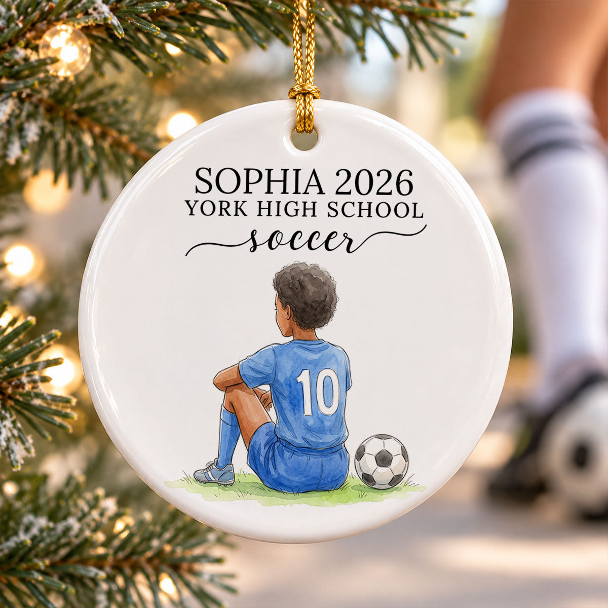 Custom Soccer Senior Portrait from Photo - Personalized Ceramic Ornament - Christmas Gift for Daughter, Son