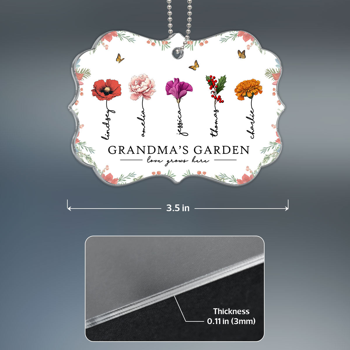Grandma‘s Garden Beautiful Birth Month Flowers Christmas Gift For Grandma Mom Personalized Acrylic Ornament