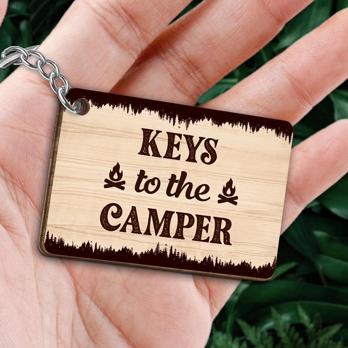 Doll Camping Couple Keys To The Camper Personalized Wooden Keychain