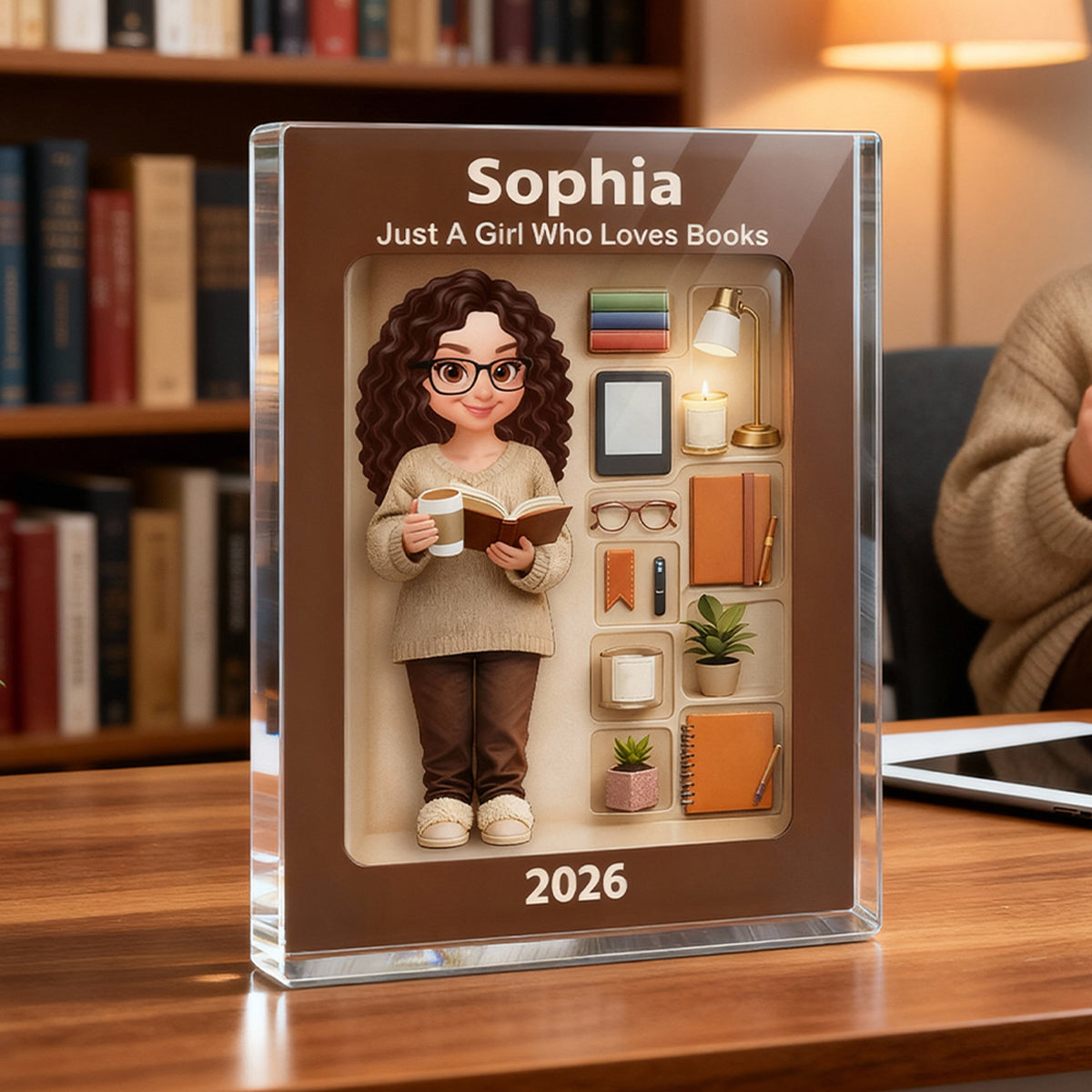Book Lover 3D Action Figure - Personalized Acrylic Block - Gift for Book Lovers