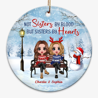 Doll Besties Sitting On Bench Christmas Personalized Circle Ornament