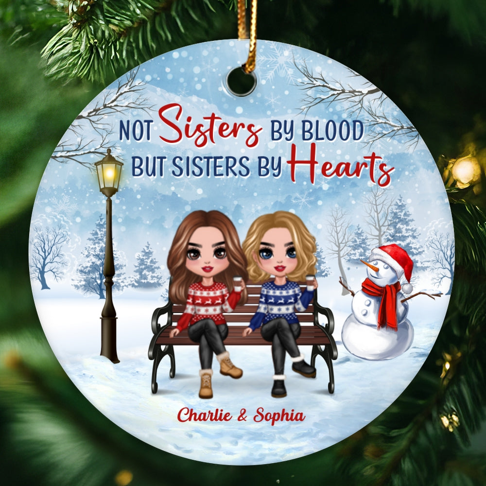 Doll Besties Sitting On Bench Christmas Personalized Circle Ornament