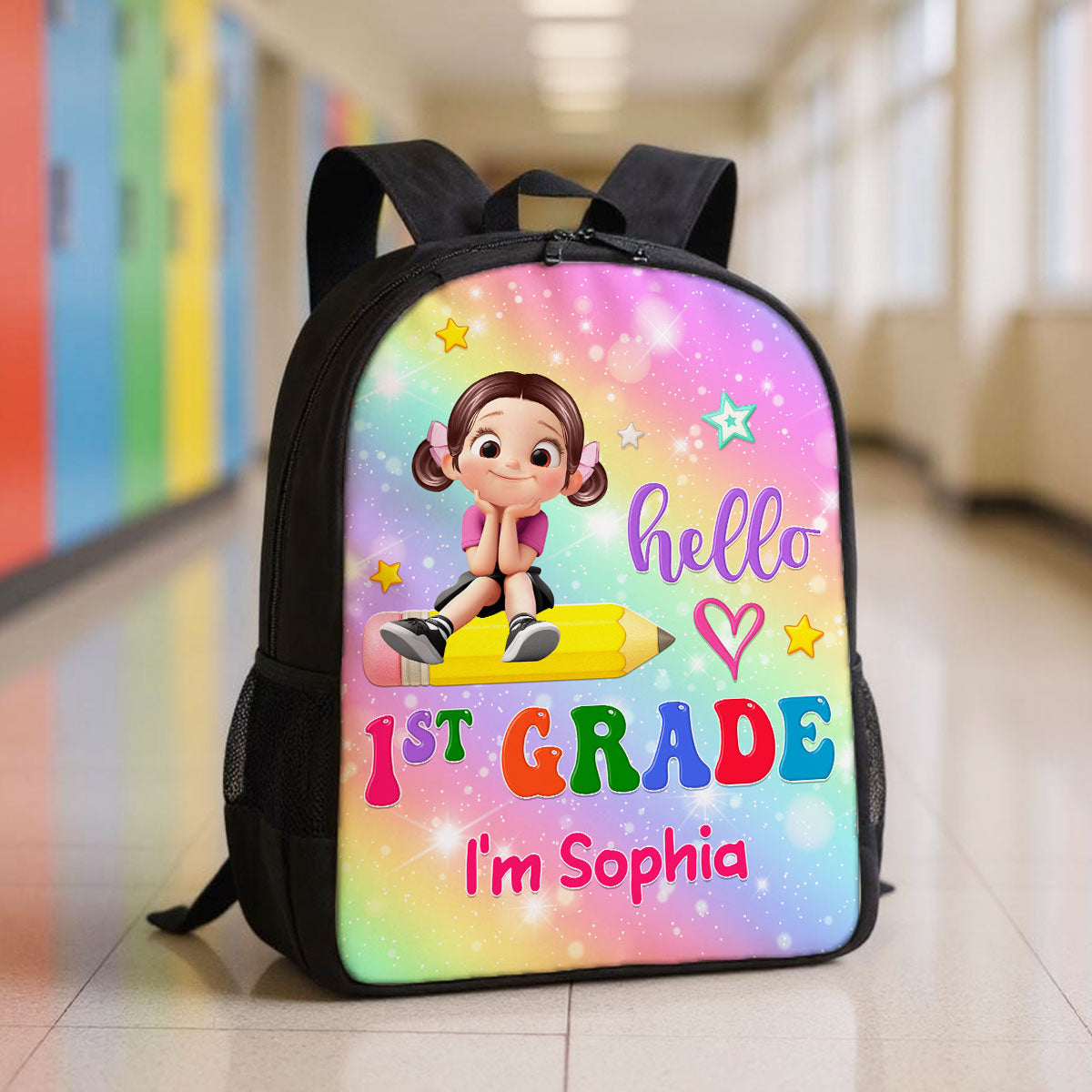 Kid Sitting On Pencil Personalized Kid Backpack, Back To School gift