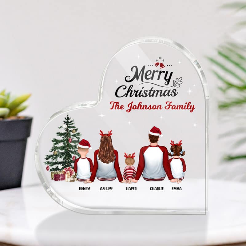 Christmas Pajamas Family Personalized Acrylic Heart Plaque