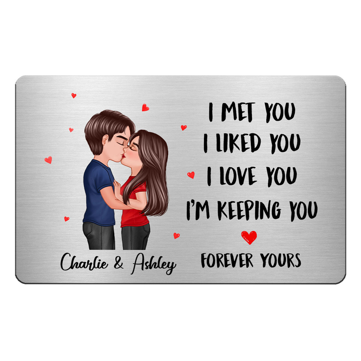 Doll Couple Kissing I Met You Gift For Him For Her Personalized Metal Wallet Card