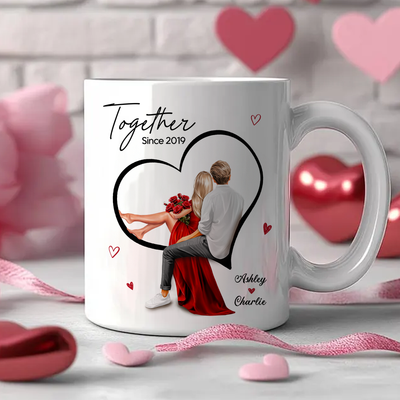 Couple Sitting On Heart Personalized Mug,  Gift, Anniversary Gift for Couples,