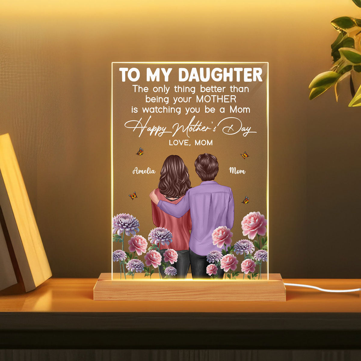 To My Daughter From Mom Happy Mother's Day Birth Flower Personalized Acrylic Plaque With LED Night Light, Gift For Daughter