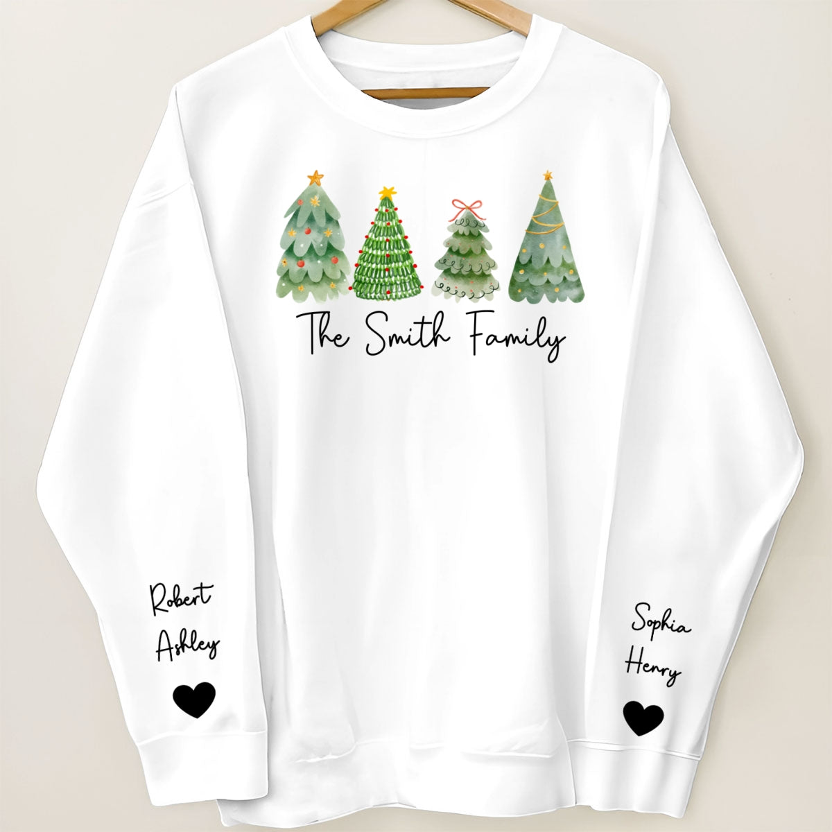 Family Christmas Tree Watercolor Personalized Sleeve Printed Sweatshirt