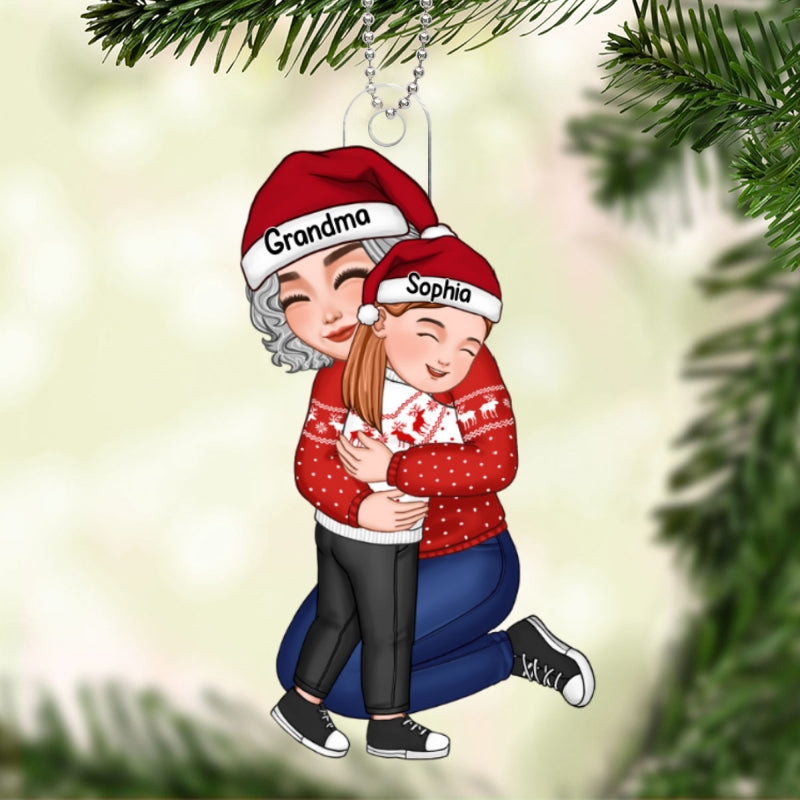 Cute Grandma Hugging GrandKid Christmas Gift For Granddaughter Grandson Personalized Acrylic Ornament