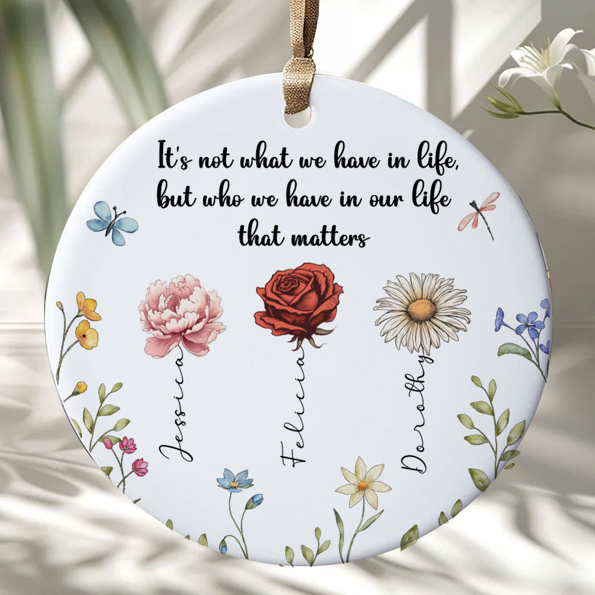 Sisters Are Different Flowers From The Same Garden Personalized Ceramic Ornament, Christmas Gift For Sisters, Siblings, Besties