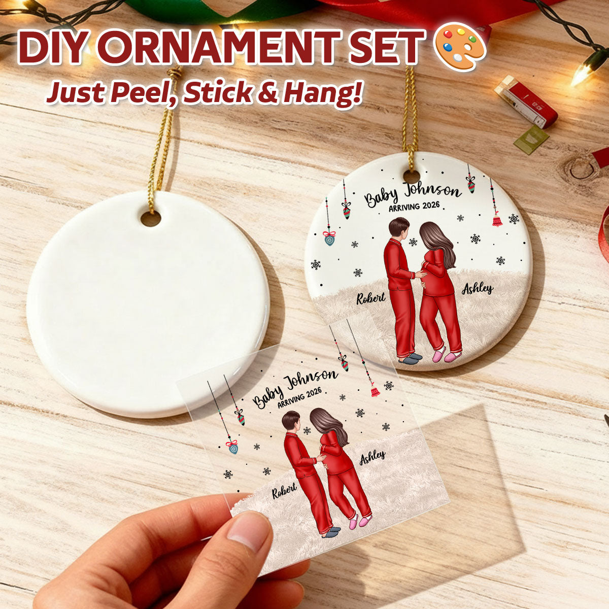 Pregnancy, New Mom Gift, Expecting Parent Gift - Personalized DIY Ceramic Ornament with Sticker - New Mom Gift, Expecting Parent Gift