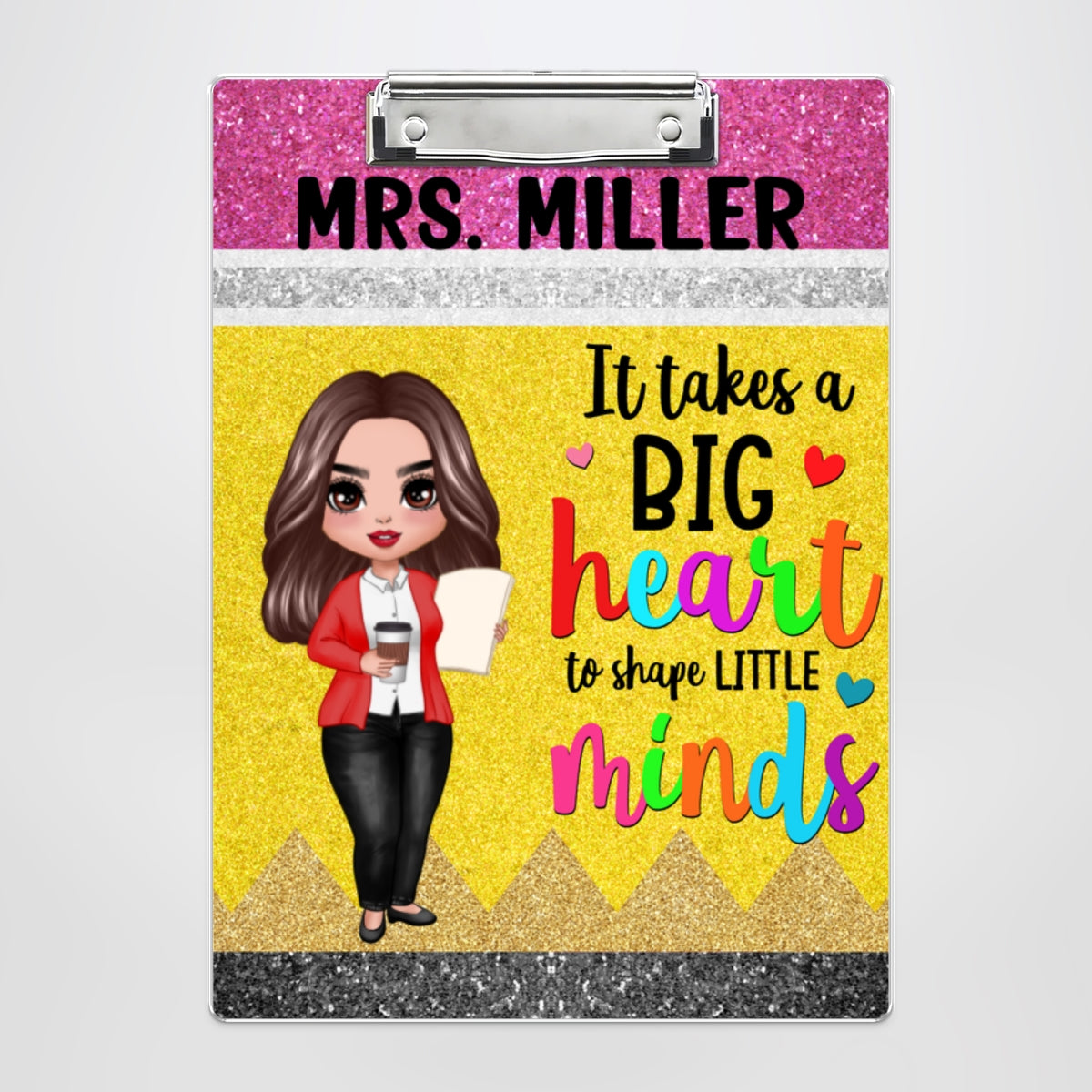 Big Heart Shape Little Minds Teacher Appreciation Gift Pencil Theme Personalized Clipboard