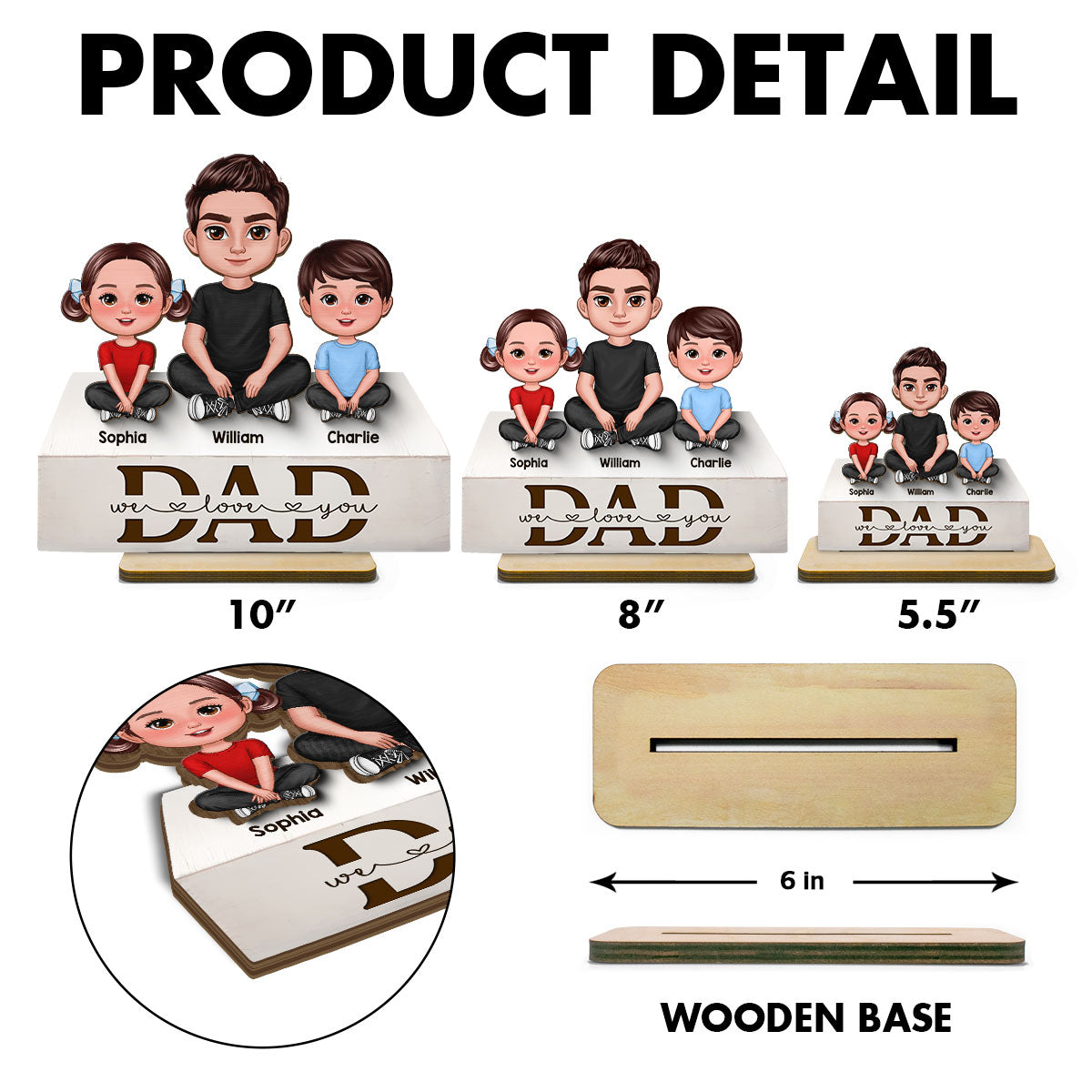 Dad We Love You 2D Flat Printed - Personalized 2-Layer Wooden Plaque - Heartfelt Father's Day Gift For Dad, Husband