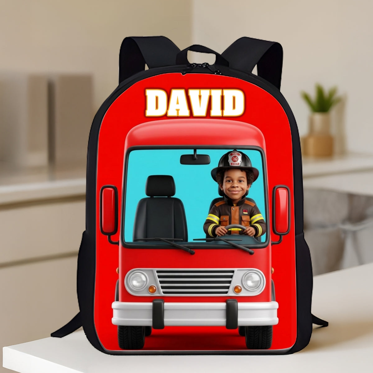 Fire Truck Backpack For Kids Custom Photo - Personalized Backpack - Back To School Gift For Kids