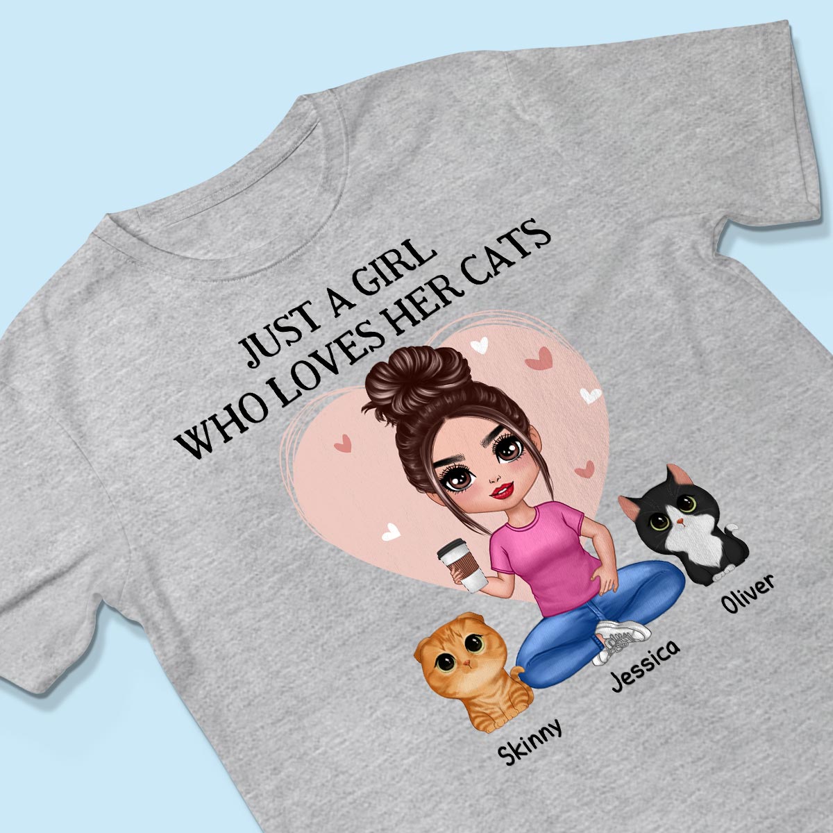Pink Heart Just A Woman Who Loves Her Cats Personalized Shirt, Heartfelt 2025 Gift For Cat Moms, Cat Lovers