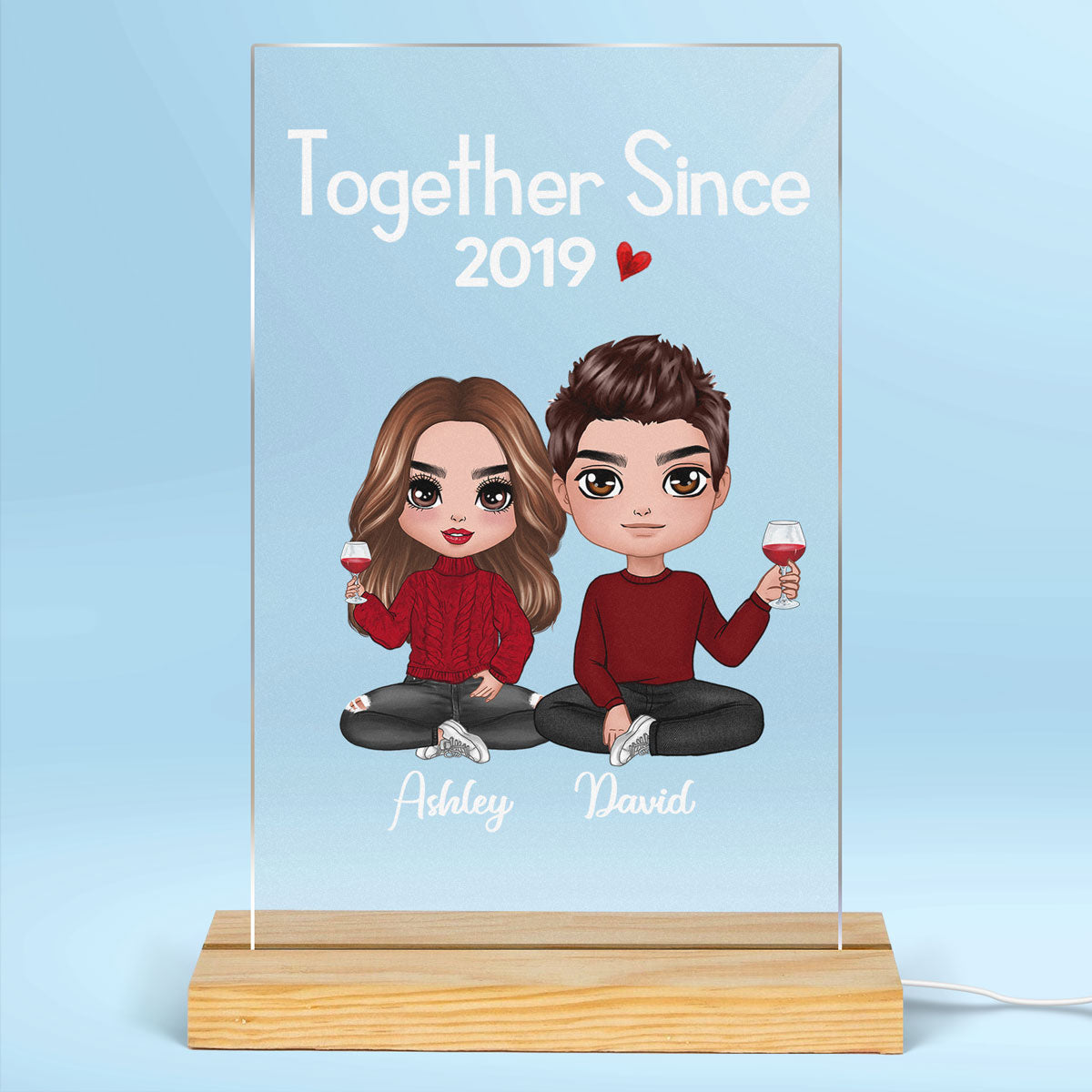Couple Sitting - Personalized Acrylic Block Plaque LED Night Light - Anniversary Gift For Him, Gift For Her