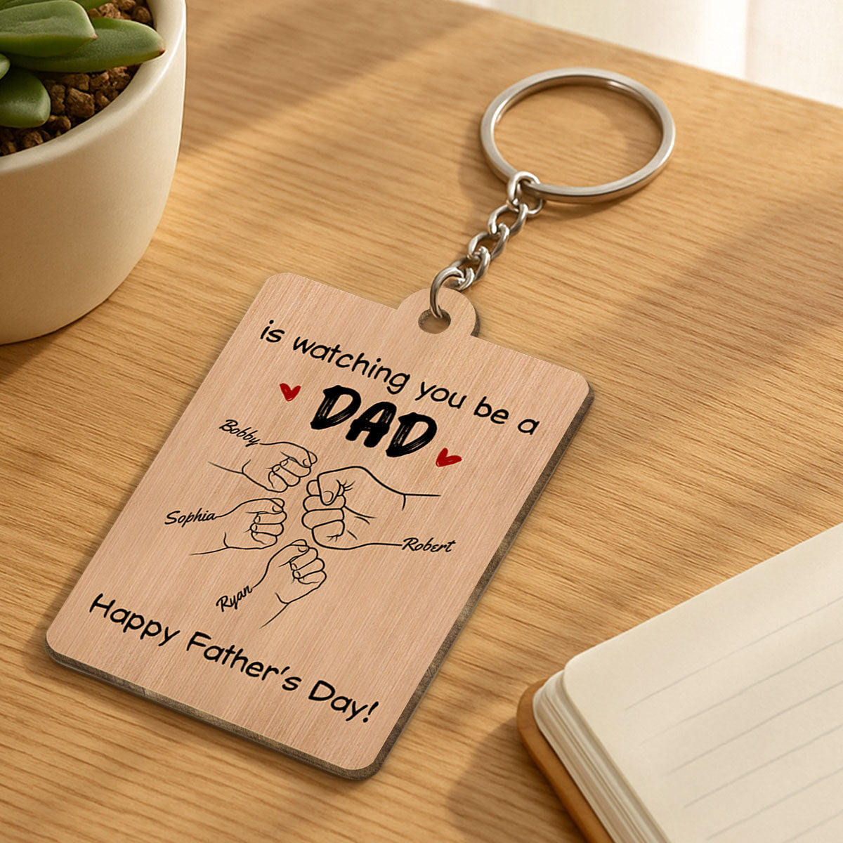 From Mom To Son Watching You Be A Dad Personalized Wooden Keychain, Gift For Son