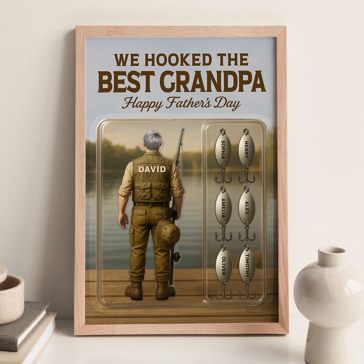 We Hooked The Best Dad Grandpa Fishing With Kids' Names Custom Figure Personalized Poster, Perfect Father's Day Gift For Fishing Dad, For Husband, For Grandpa