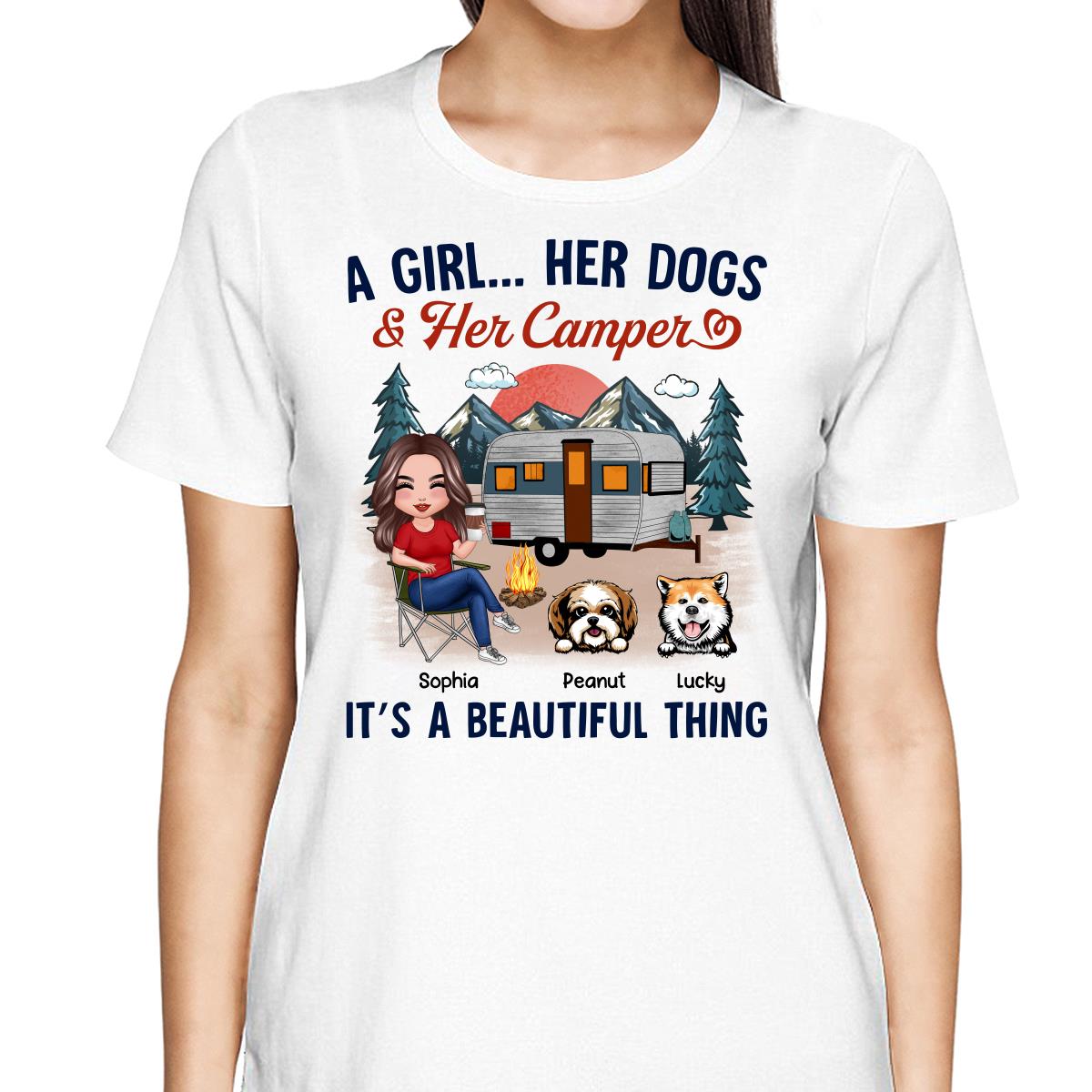 A Camping Girl And Her Dog Retro Personalized Shirt