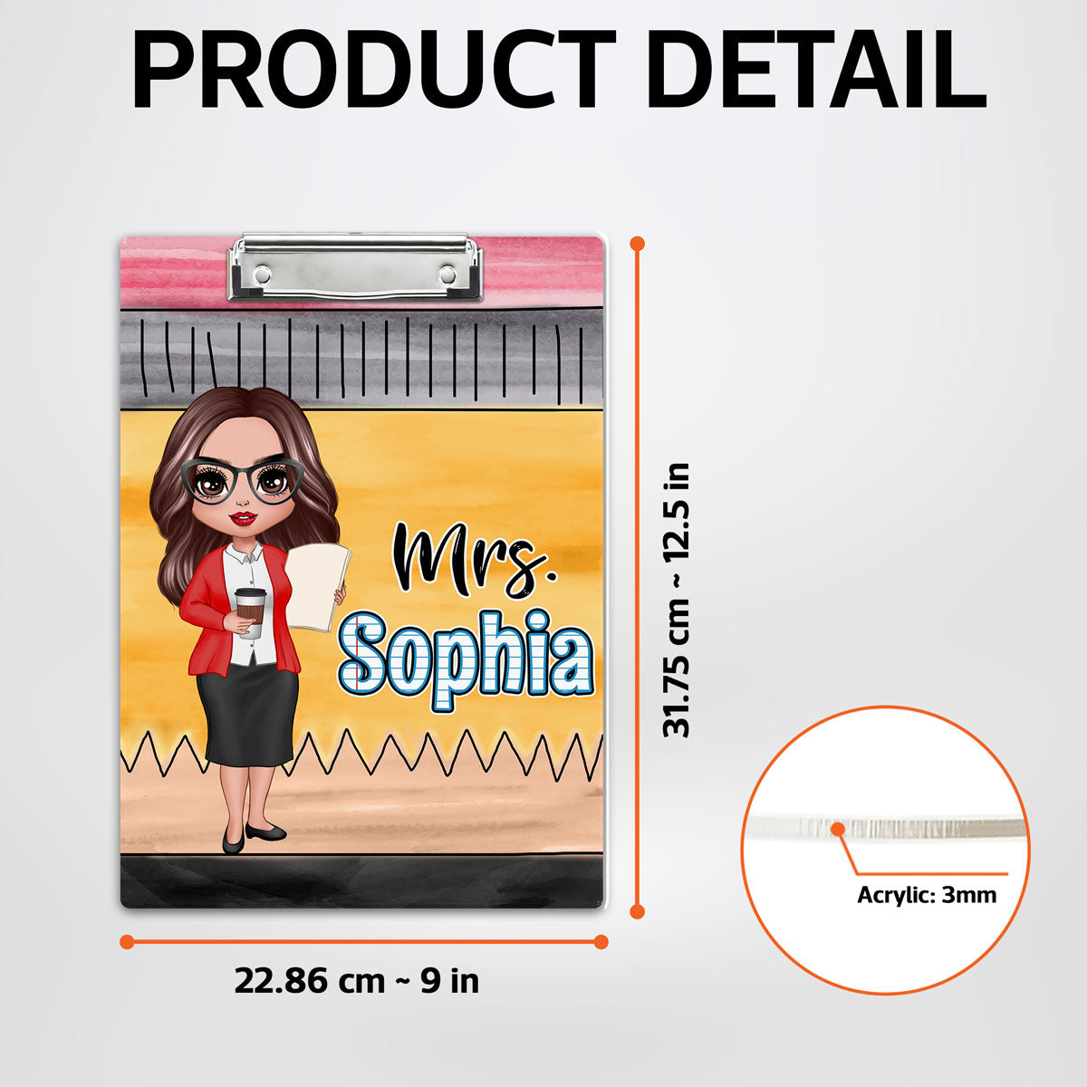Teacher Pencil Personalized Clipboard, Appreciation Thank You Gift