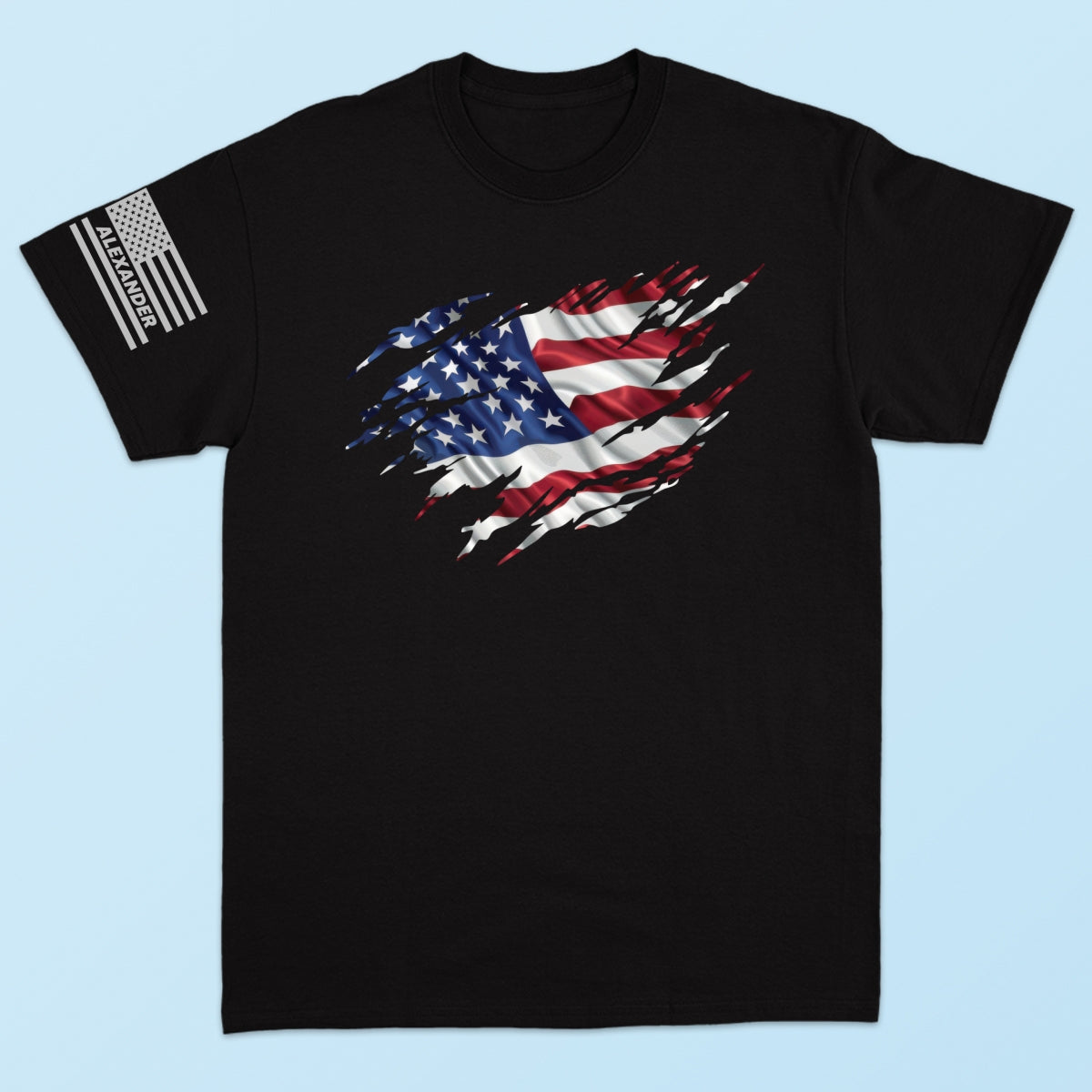 Patriotic 4th Of July Ripped Flag Custom Name Personalized Sleeve Printed Shirt